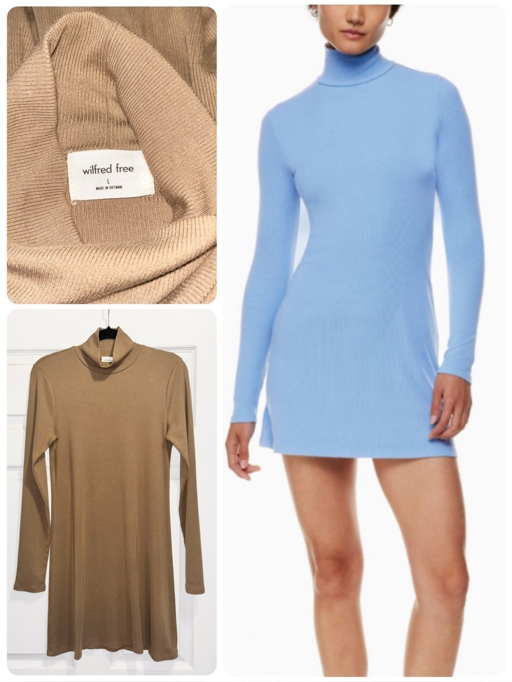 Wilfred Free Ringo Mini Dress Mock Neck Rustical Brown Ribbed Size Large